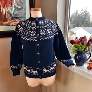 Hand Knit Norwegian Sweater in Navy & White  from O Allers Bergen, Norway - M-L
